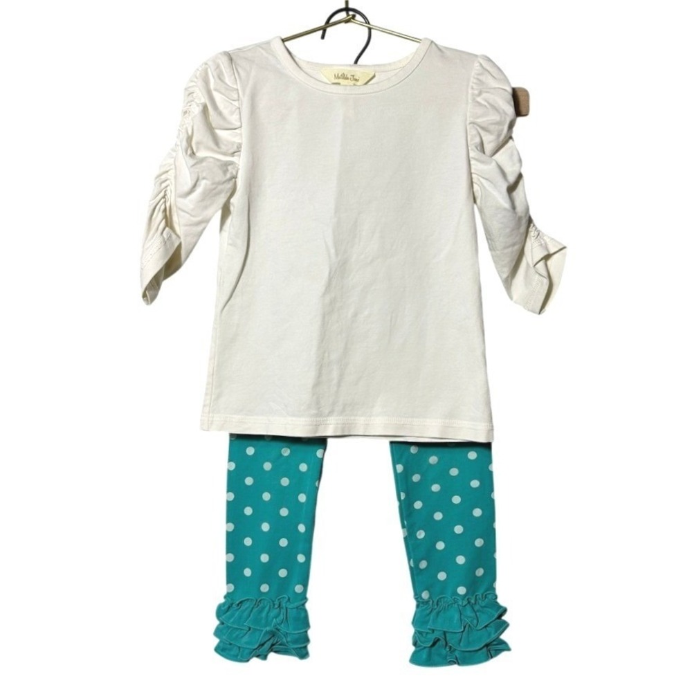 Matilda Jane‎ Outfit Set Girls Sz 4 Ruffle Sleeve Tee + Polka Dot Ruffle Legging